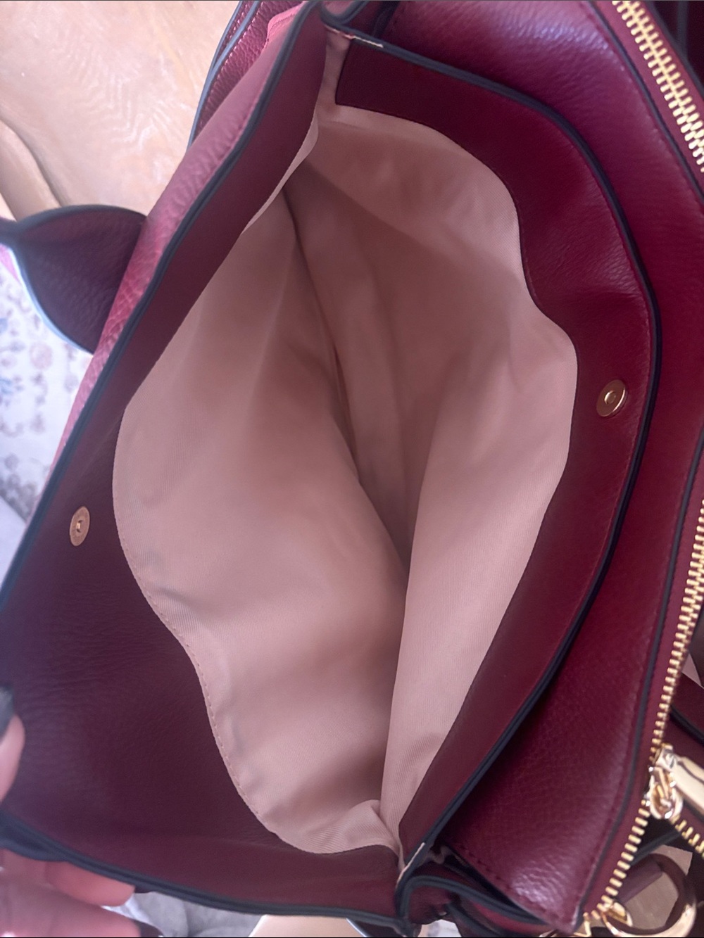 Poppy & Peonies Deep Wine Pebble Leather Satchel - Picture 4 of 11